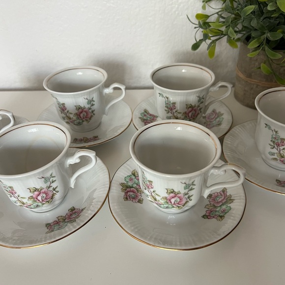 12 Pcs Vintage Floral Walbrzych Rose Set Bone China Porcelain Poland Tea Coffee - Picture 5 of 13
